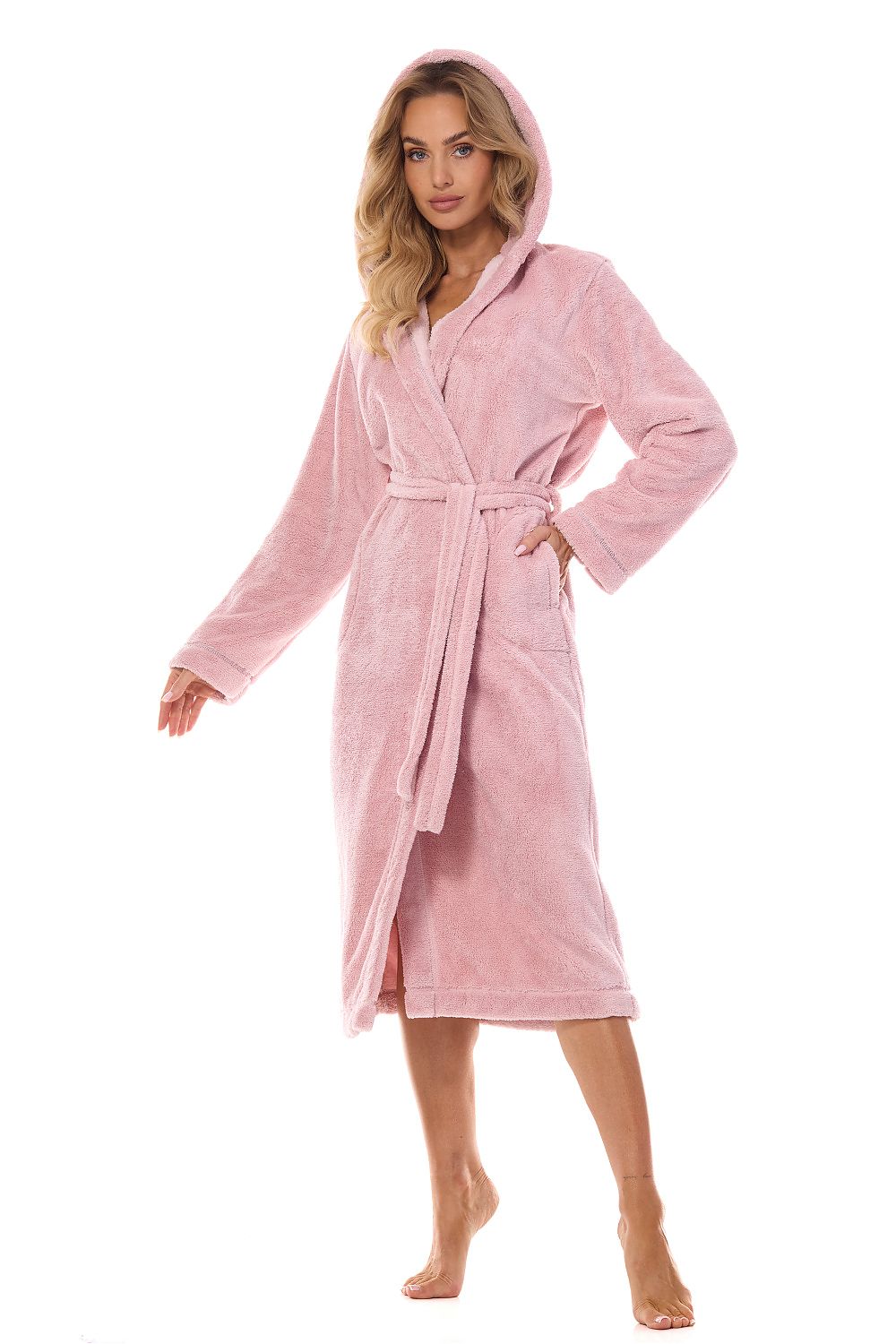 Pink bathrobe with a hood