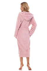 Pink bathrobe with a hood