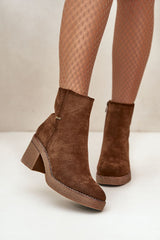 Women's ankle heel boots made of eco suede