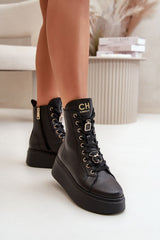 Women's natural leather massive platform ankle boots