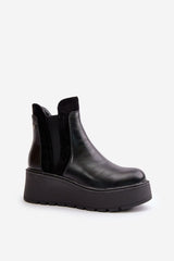 Women's black faux leather ankle boots