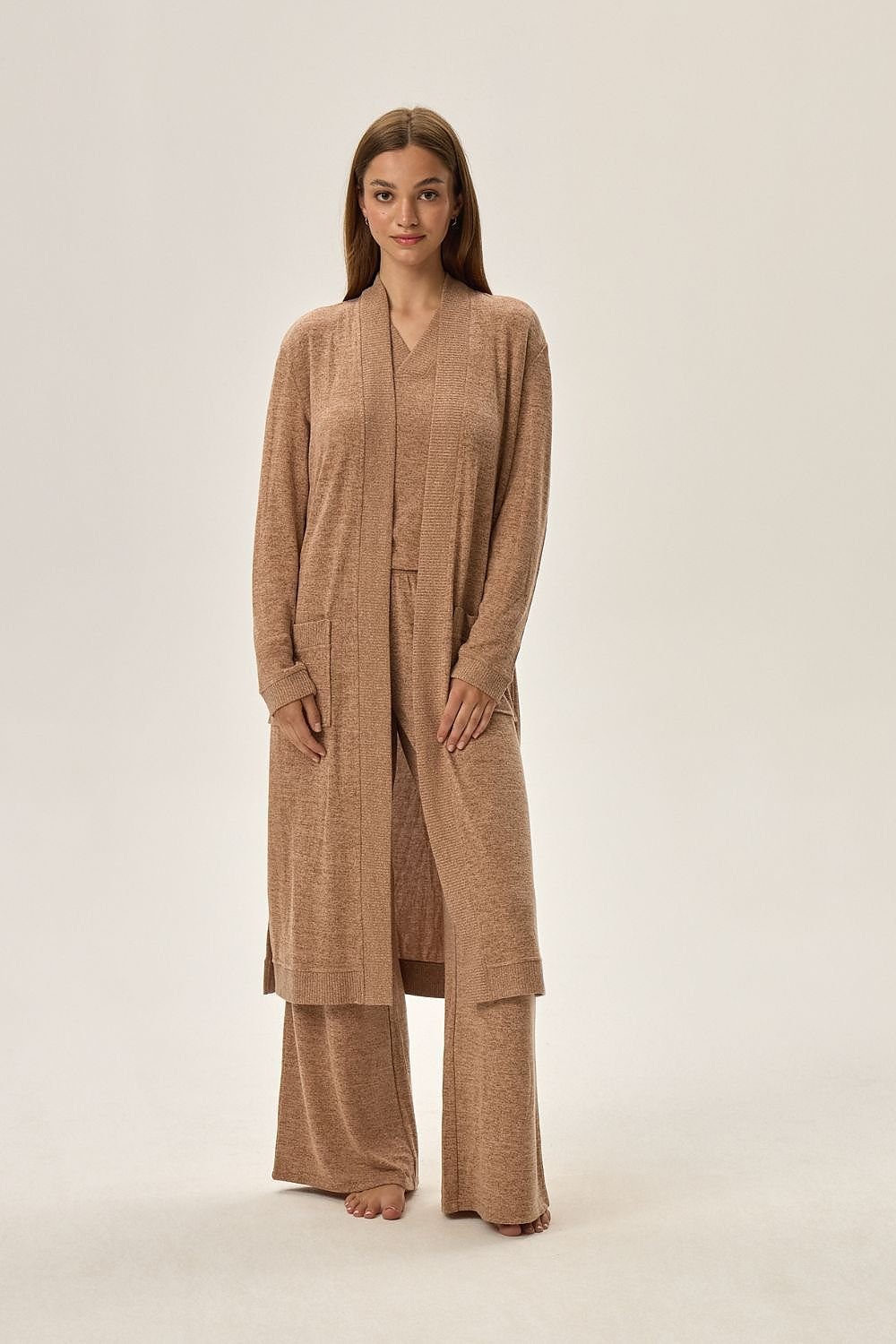 Long open cut and side slits bathrobe