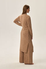 Long open cut and side slits bathrobe