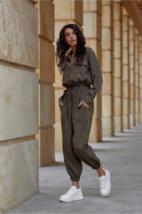 Long sleeves shirt style jumpsuit