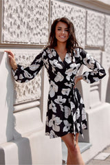 Long sleeves wrap-style dress