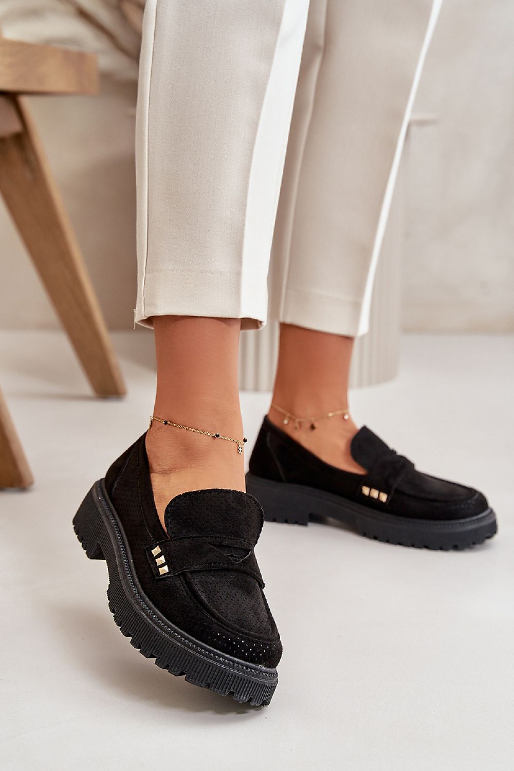 Flat heel platform loafers moccasin