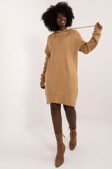 Knitted casual dress with a hood