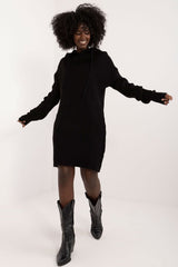 Knitted casual dress with a hood