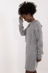 Knitted casual dress with a hood