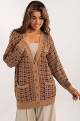 Long houndstooth pattern button-up cardigan