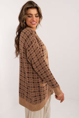 Long houndstooth pattern button-up cardigan