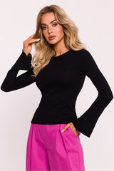 Long sleeves cotton knit fitted blouse