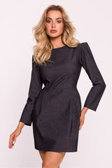 Long sleeves decorative fold mini day dress