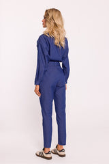 Long sleeves with snaps cotton fabric jumpsuit