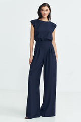 Elegant boat neck regular fit formal jumpsuit