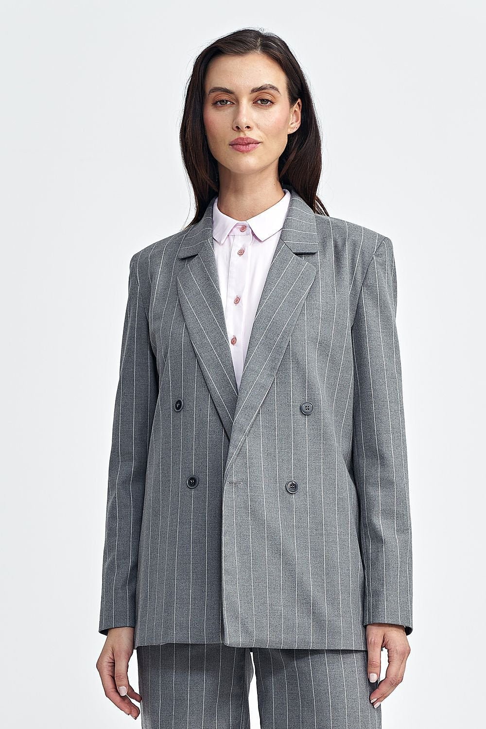 Classic lapel collar contrasting stripes jacket