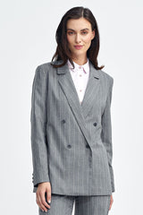 Classic lapel collar contrasting stripes jacket