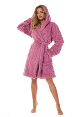 Elegant pink bathrobe with hood