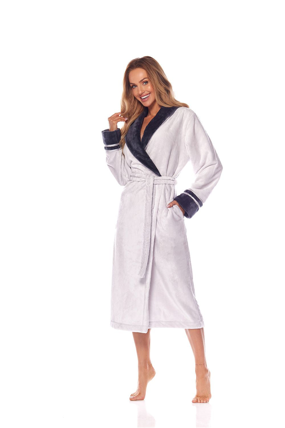 Elegant beige bathrobe with hood