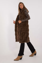 Elegant fur knee-length vest with hood