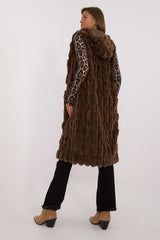 Elegant fur knee-length vest with hood