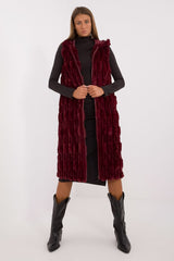 Elegant fur knee-length vest with hood