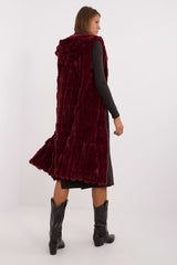 Elegant fur knee-length vest with hood