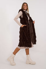 Elegant fur knee-length vest with hood