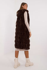 Elegant fur knee-length vest with hood