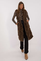 Elegant fur knee-length vest with hood