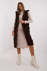 Elegant fur knee-length vest with hood