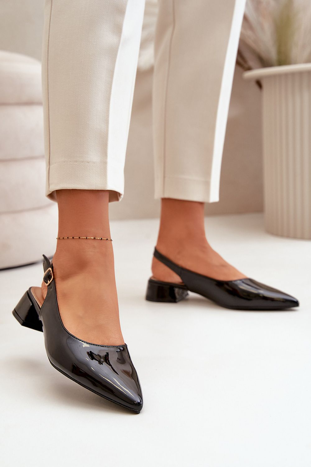 Patent leather block-heeled ballet flats