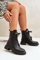 Rounded toes lacing with cute pins boots