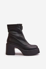 Leather ankle boots on column-shaped heel