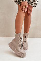 Natural leather ankle boots on massive platform