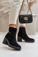 Women's ankle heel boots made of eco suede