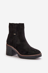 Women's ankle heel boots made of eco suede