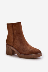 Women's ankle heel boots made of eco suede