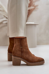 Women's ankle heel boots made of eco suede