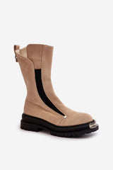 Beige boots made of eco-suede