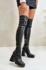 Stylish black knee high heel boots