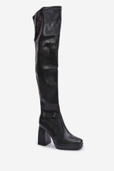 Stylish black knee high heel boots