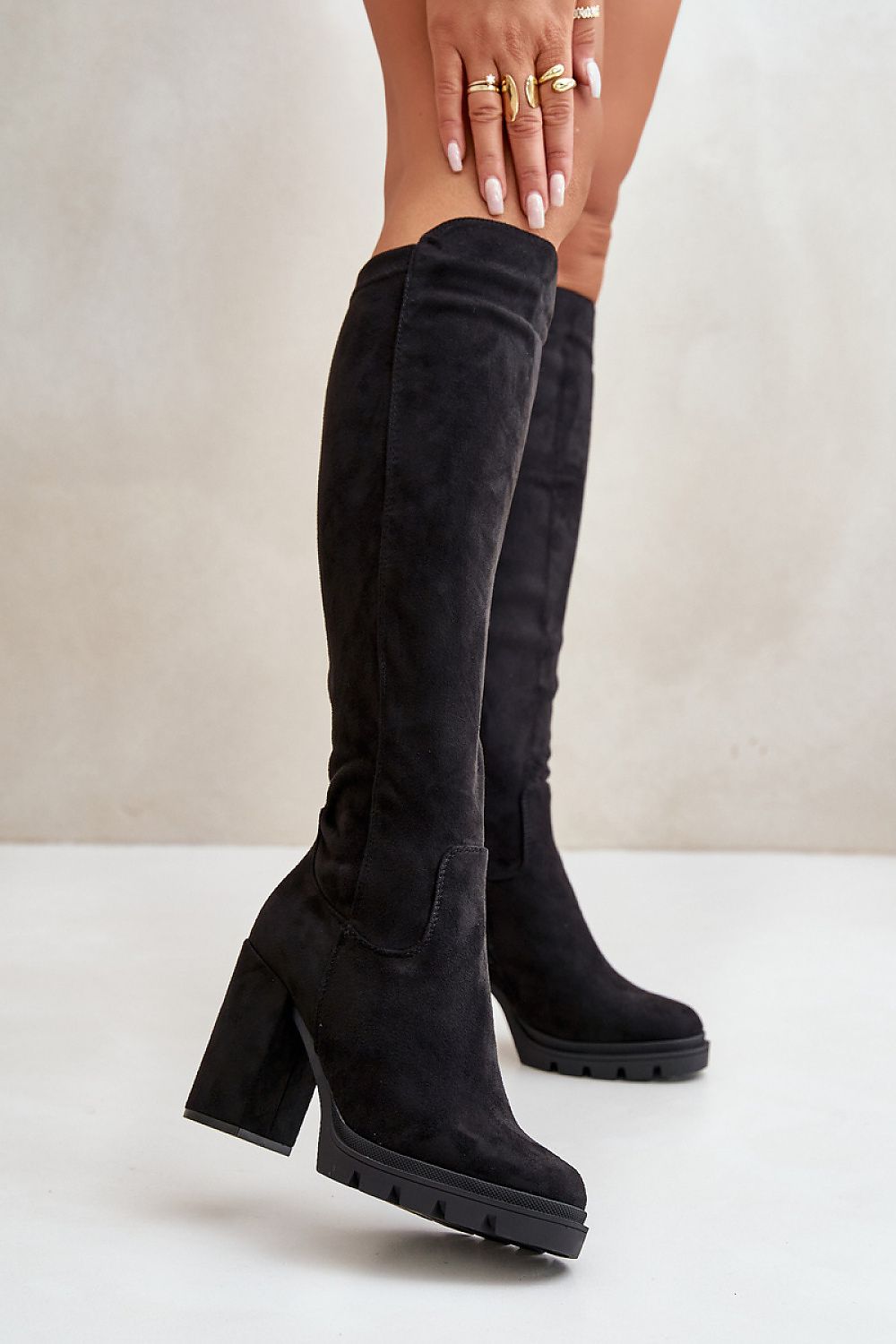 Women's stylish black knee-high boots