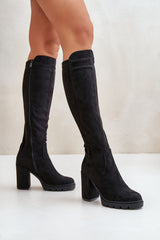 Women's stylish black knee-high boots