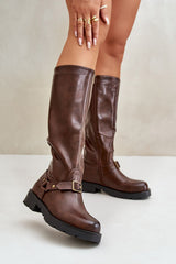 Rounded toes brown Knee High Boots