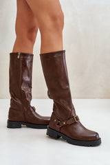 Rounded toes brown Knee High Boots