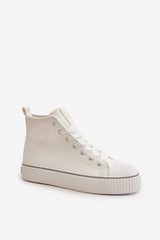 Laced ankle eco-leather sneakers