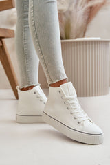 Laced ankle eco-leather sneakers