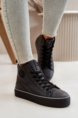 Laced ankle eco-leather sneakers