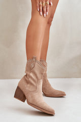 Cowboy-style heel ankle boots